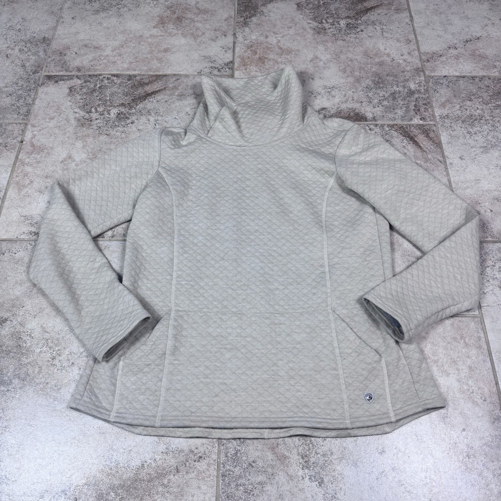 Kuhl‎ Athena Quilted Pullover Women's Large Beige Cowl Neck Wool Kangaroo Pocket